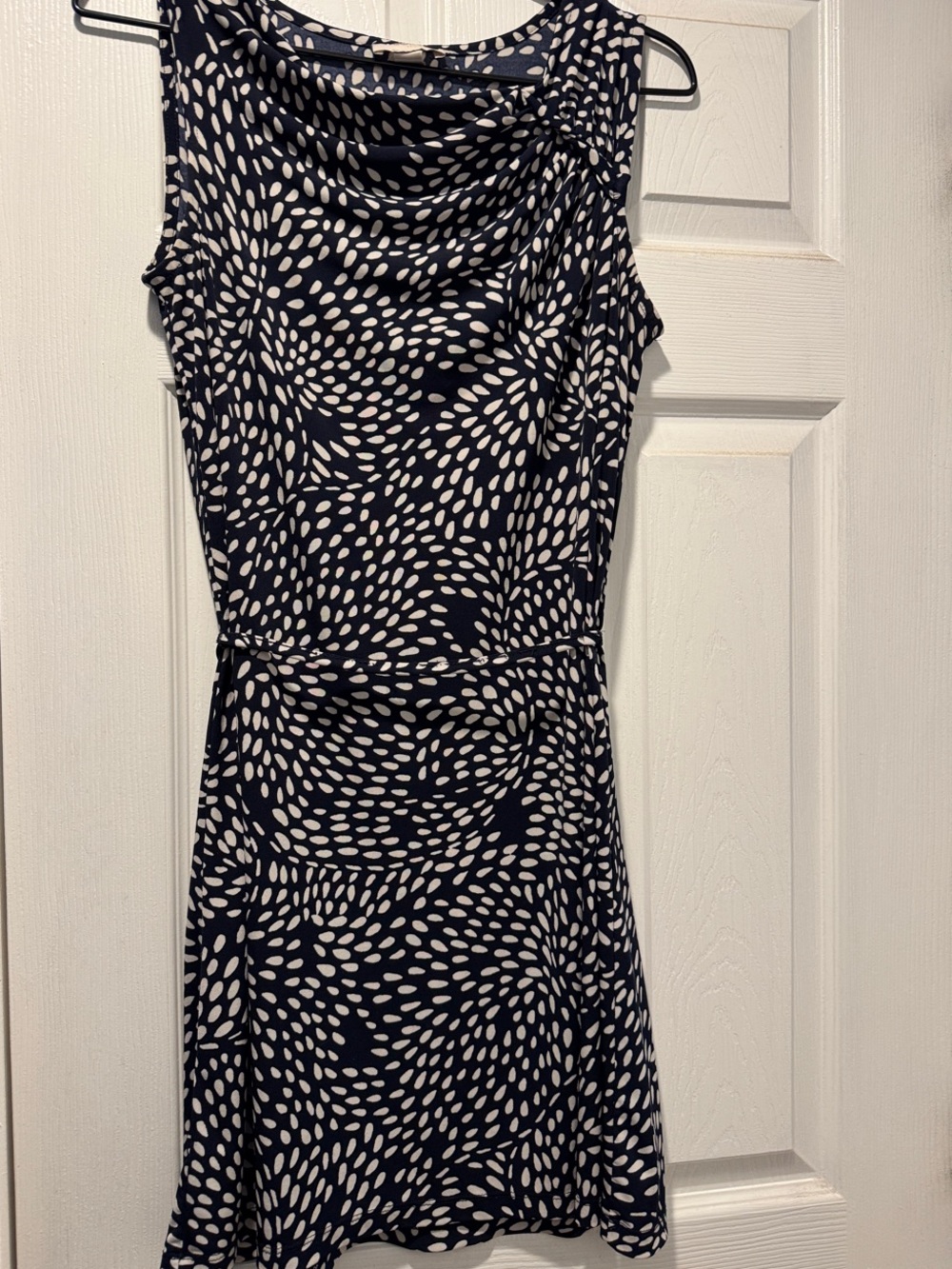 LOFT Navy and White Sleeveless Fit-and-Flare Dress